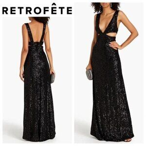 NWT $675 Retrofete Sequins Chrissy Maxi Dress Black Size XL